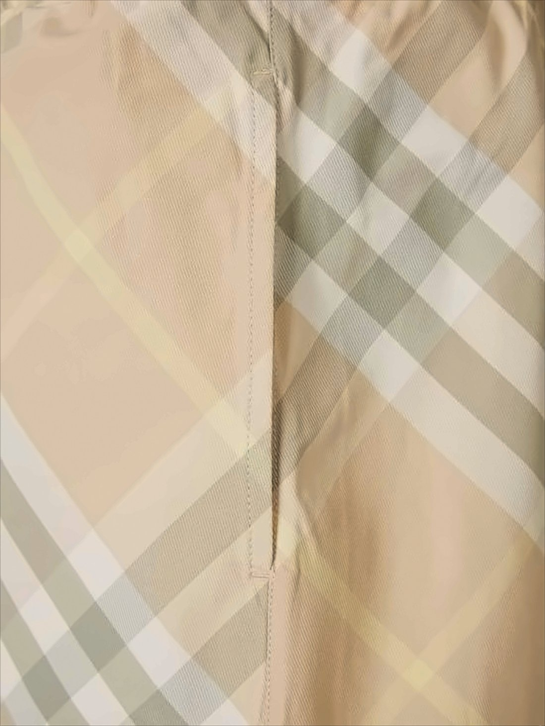 Beige Check Swim Shorts with Elastic Waistband