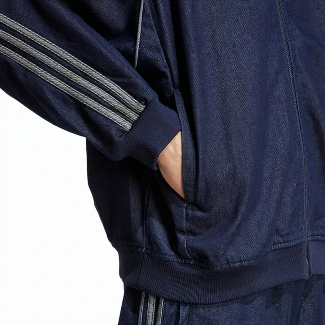 Denim-Texture Relaxed Fit Track Top