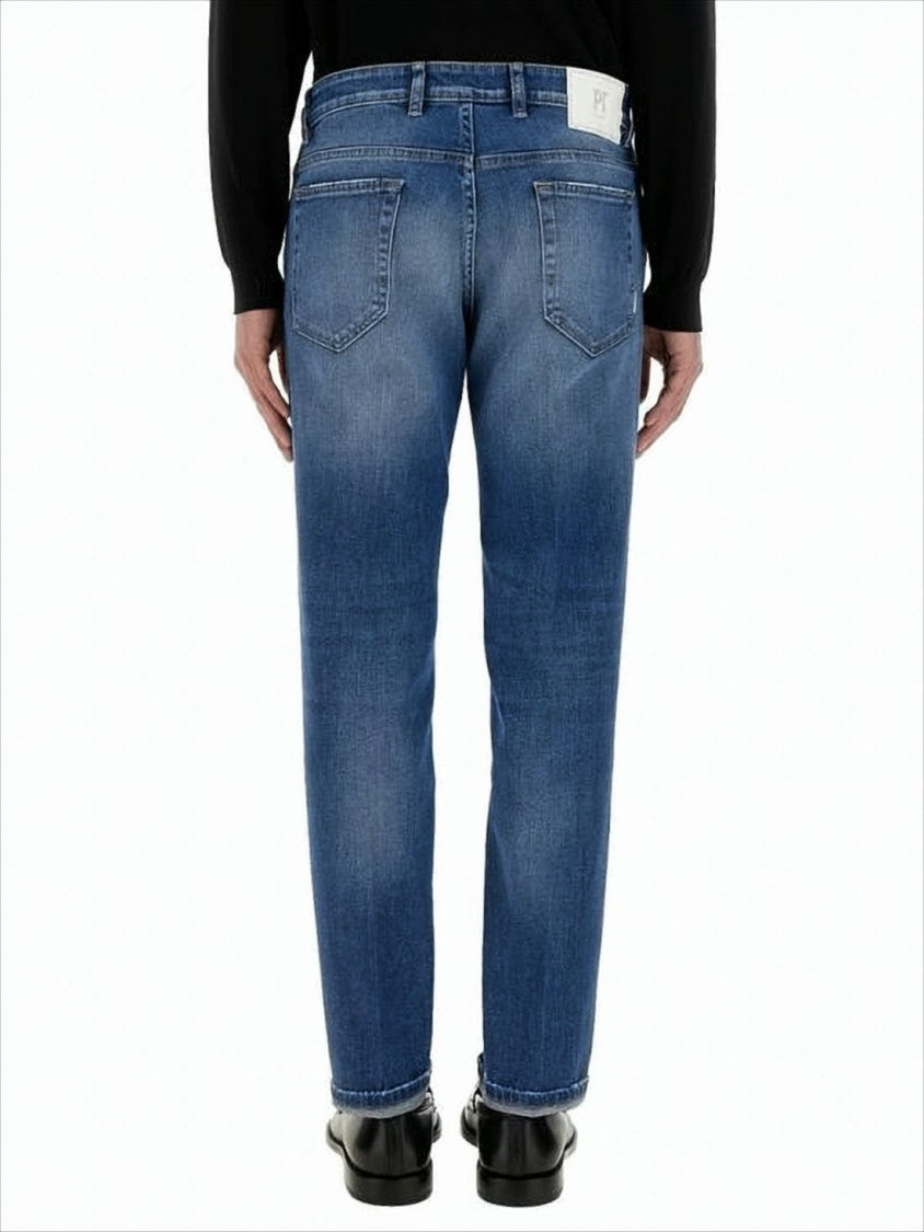 Straight-Leg Denim Pants With Medium Blue Wash
