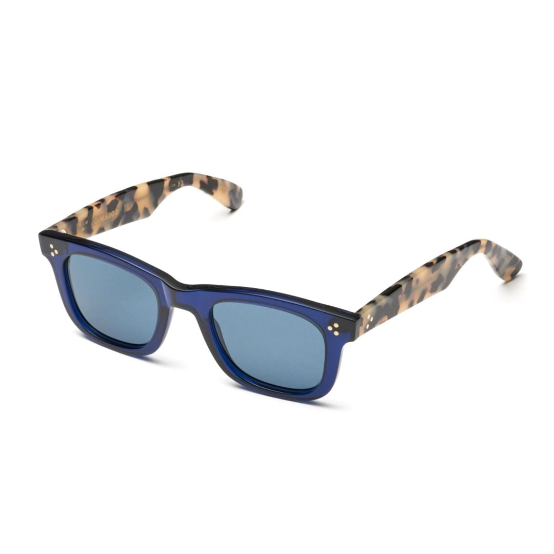 Solemio Rectangular Deep Blue Sunglasses with Tortoiseshell Temples