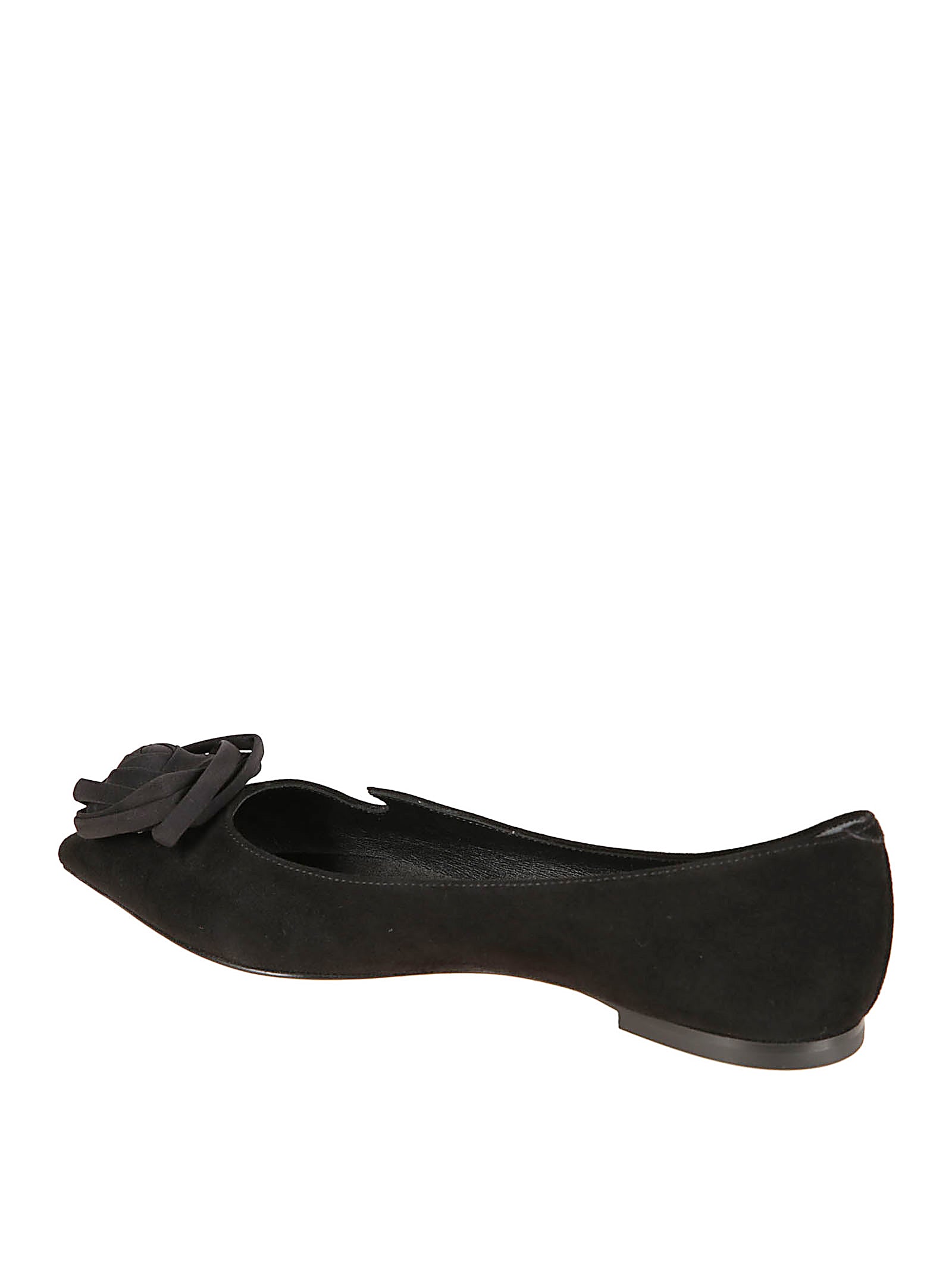 Pointed Toe Flats With Sculptural Flower Embellishment