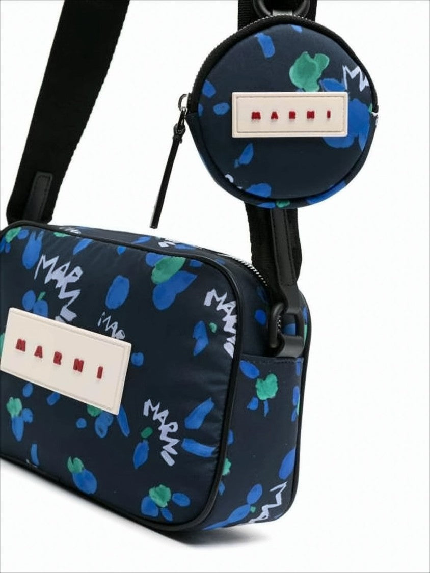 Rectangular Crossbody Bag with Floral Print and Leather Accents
