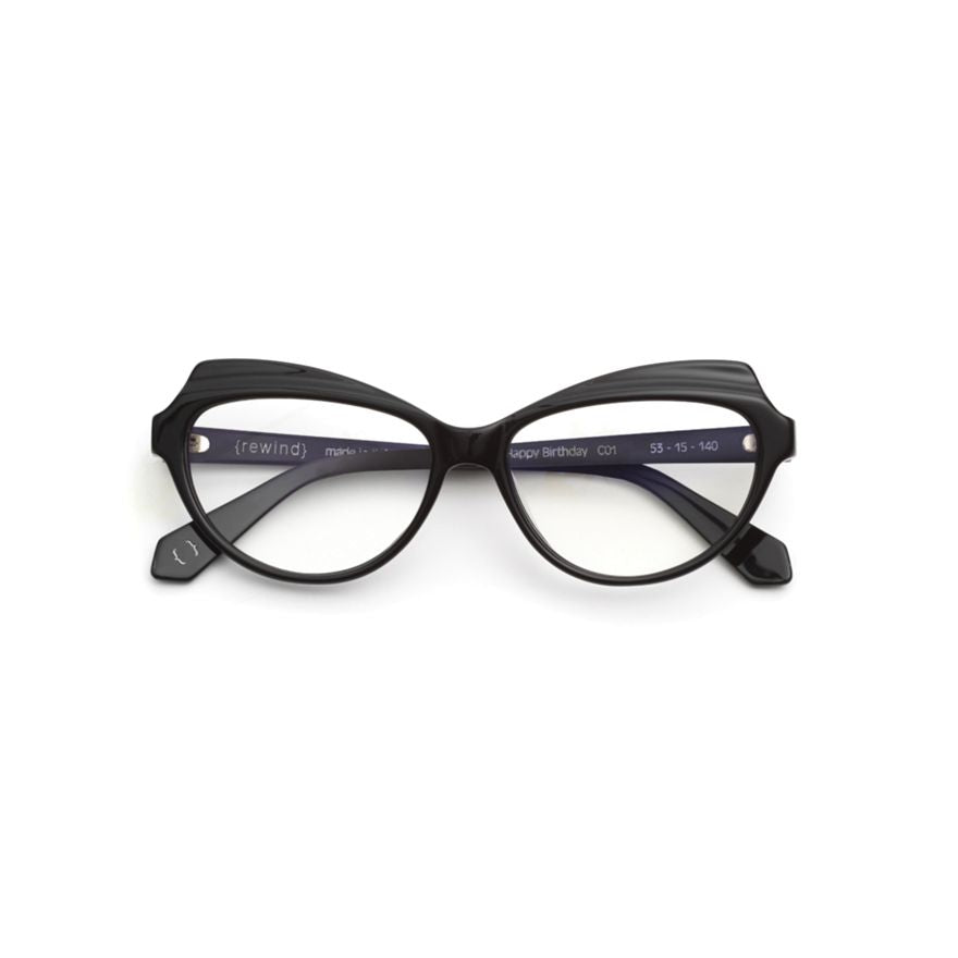 Happy Birthday Strass Cat-Eye Black Acetate Eyeglasses with Glossy Finish