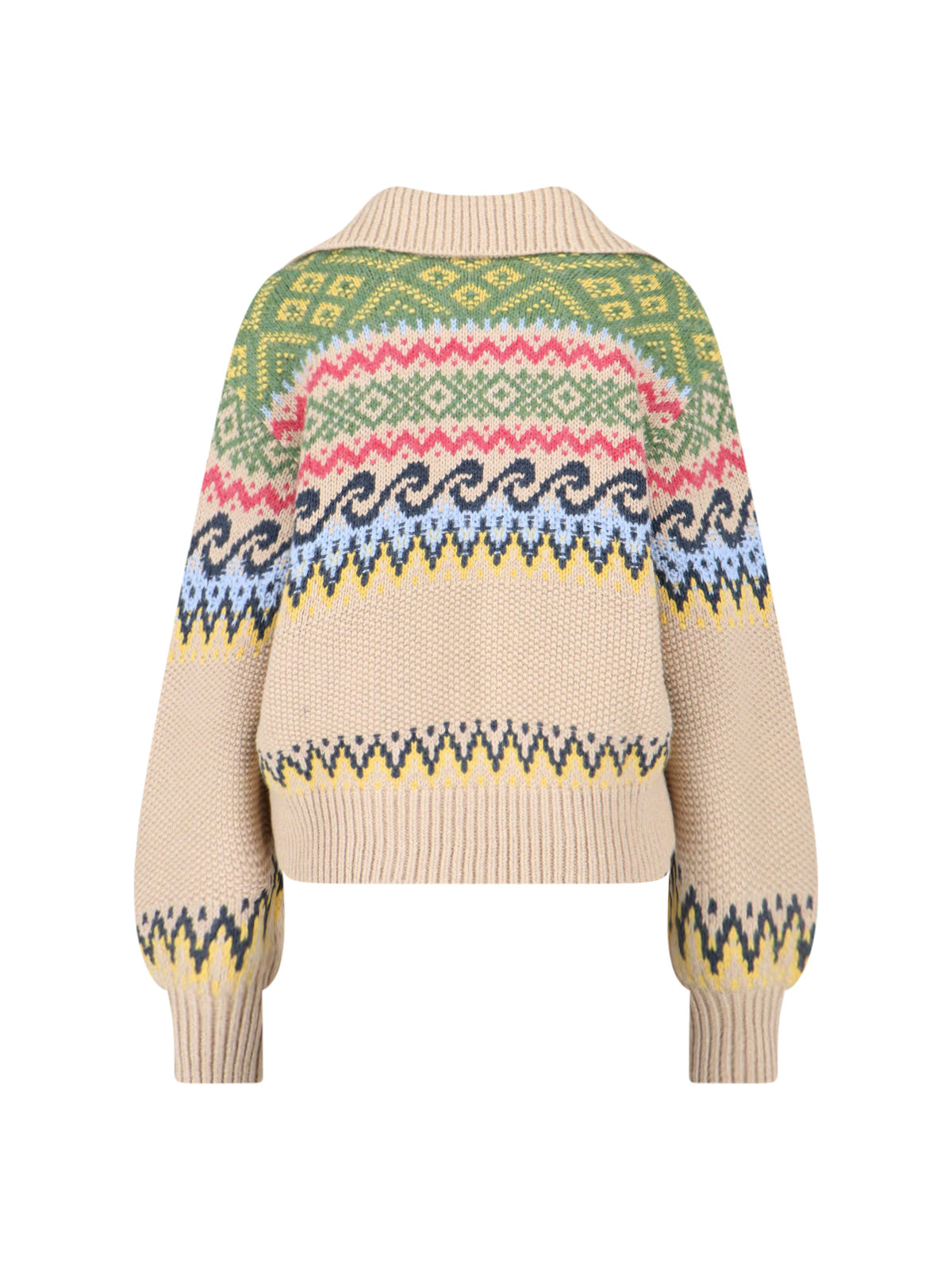 Beige Fair-Isle Lace-Up Sweater