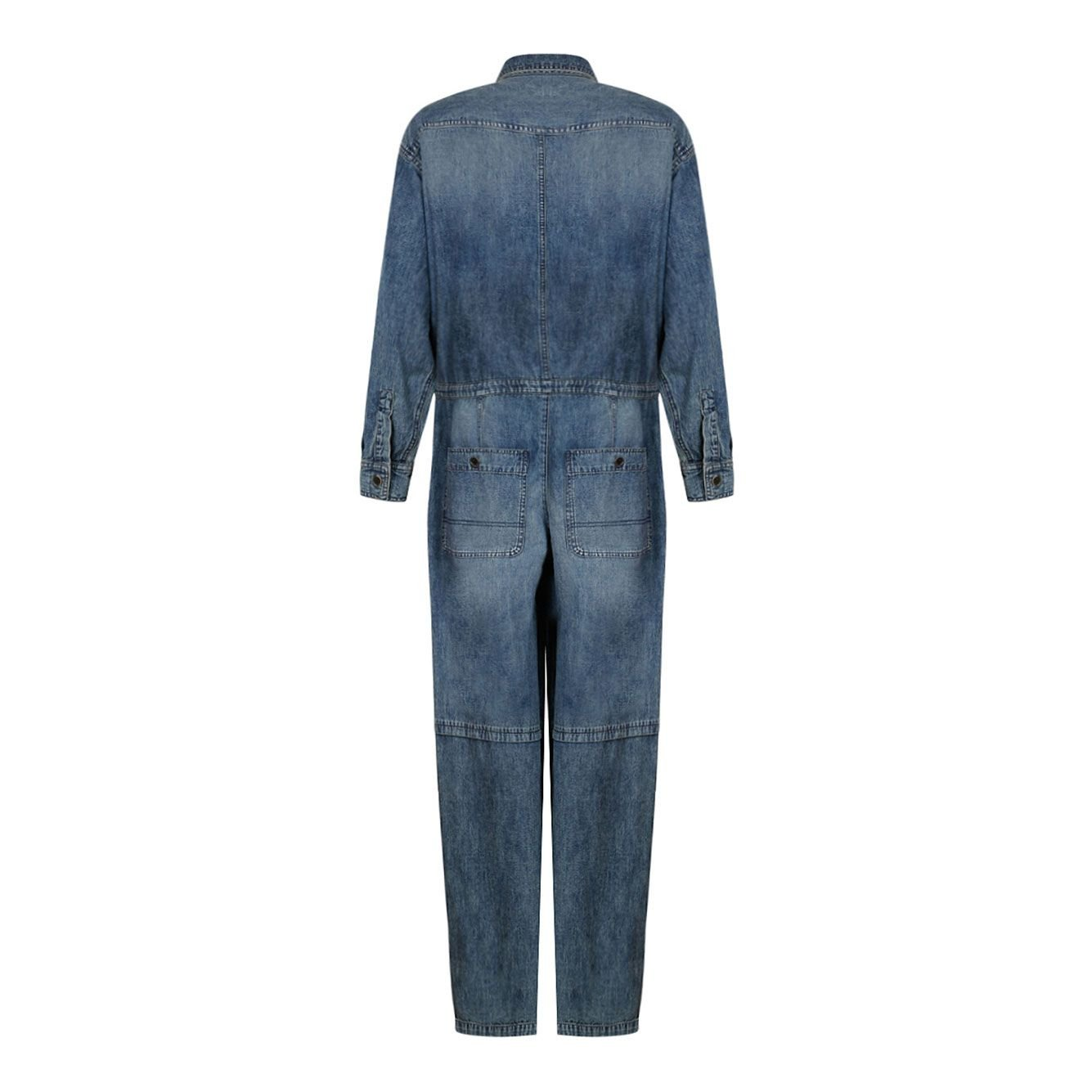 Denim Jumpsuit with Button-Up Front and Utility Pockets
