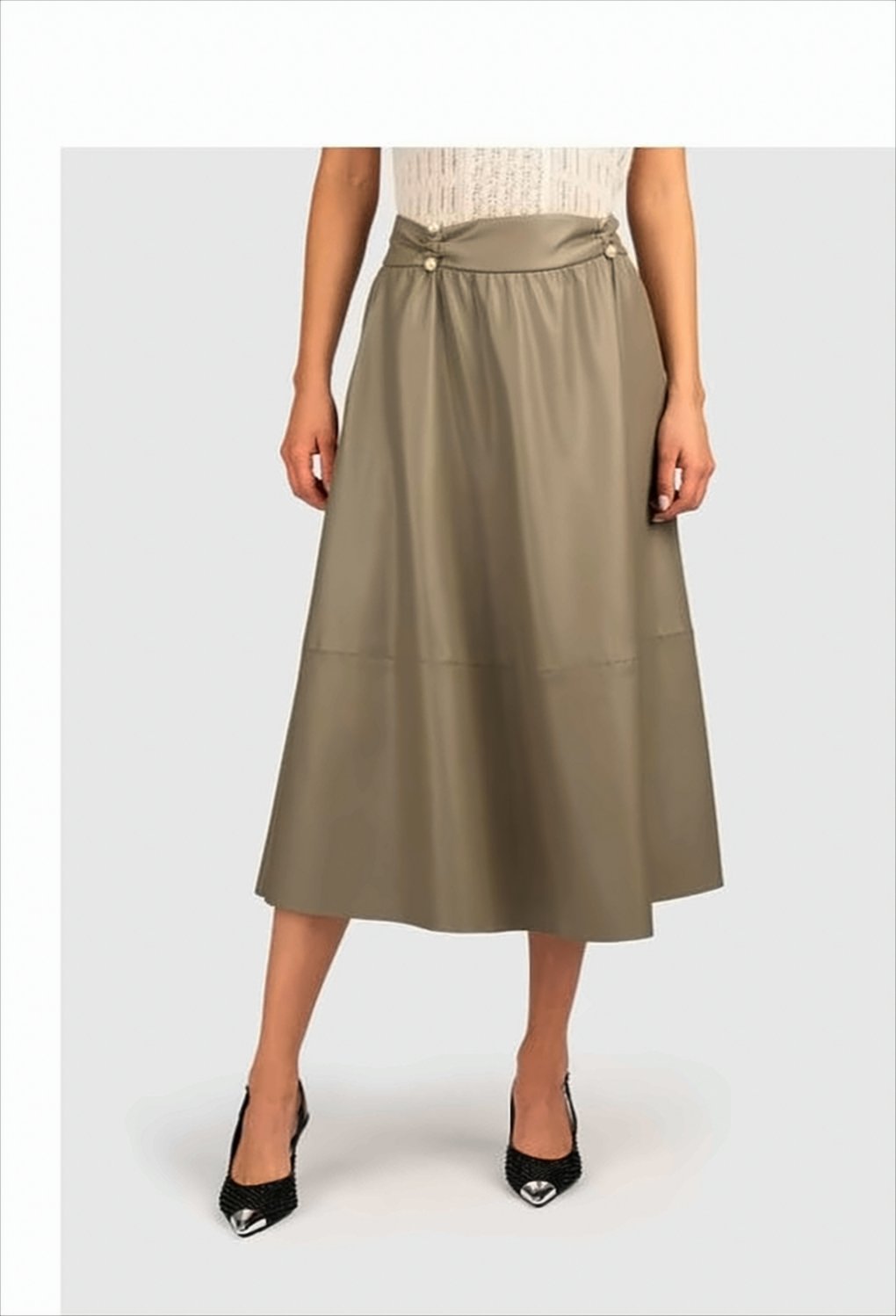 Longuette Skirt With Pearl-Embellished Waist