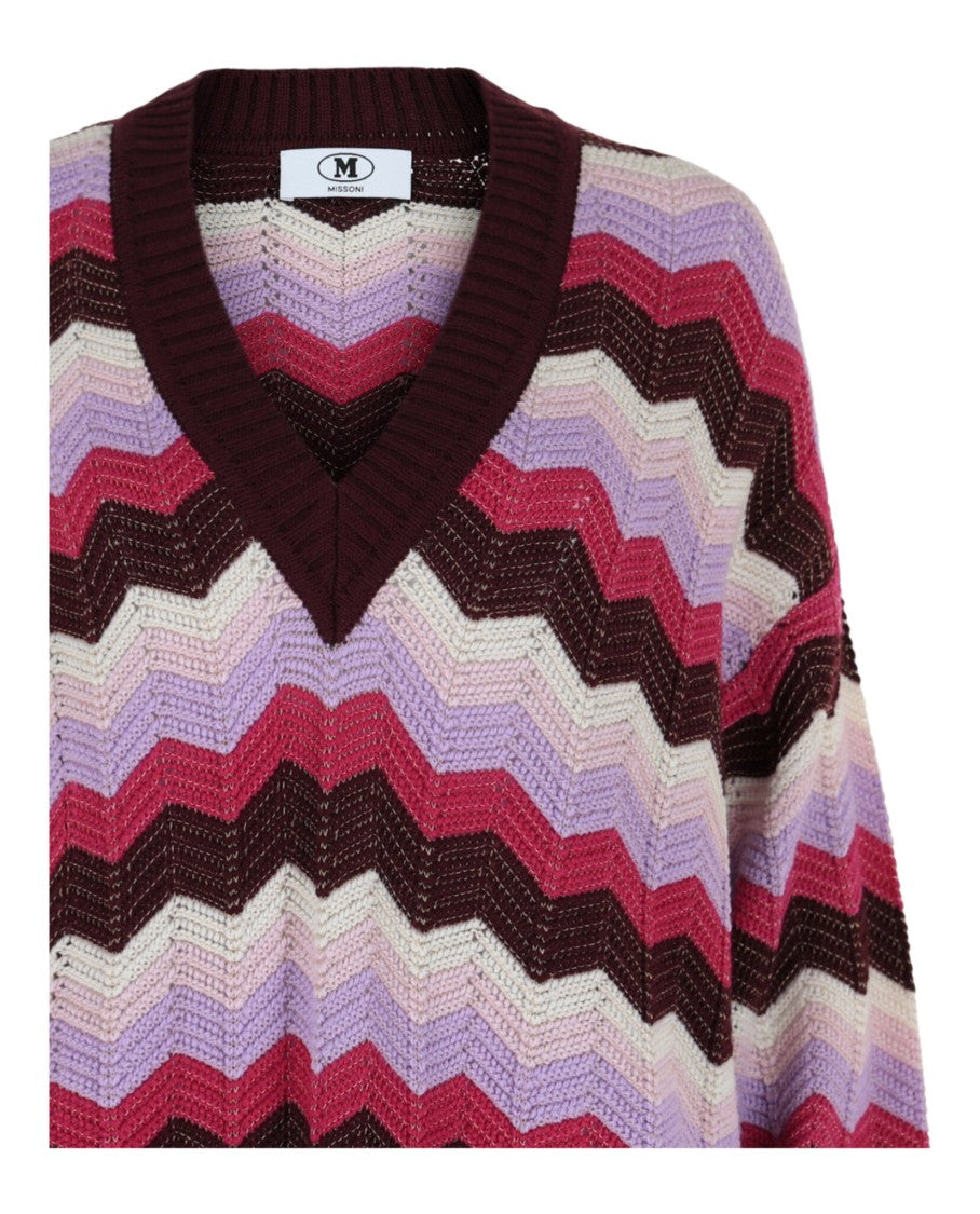 Oversized V-Neck Zigzag Sweater