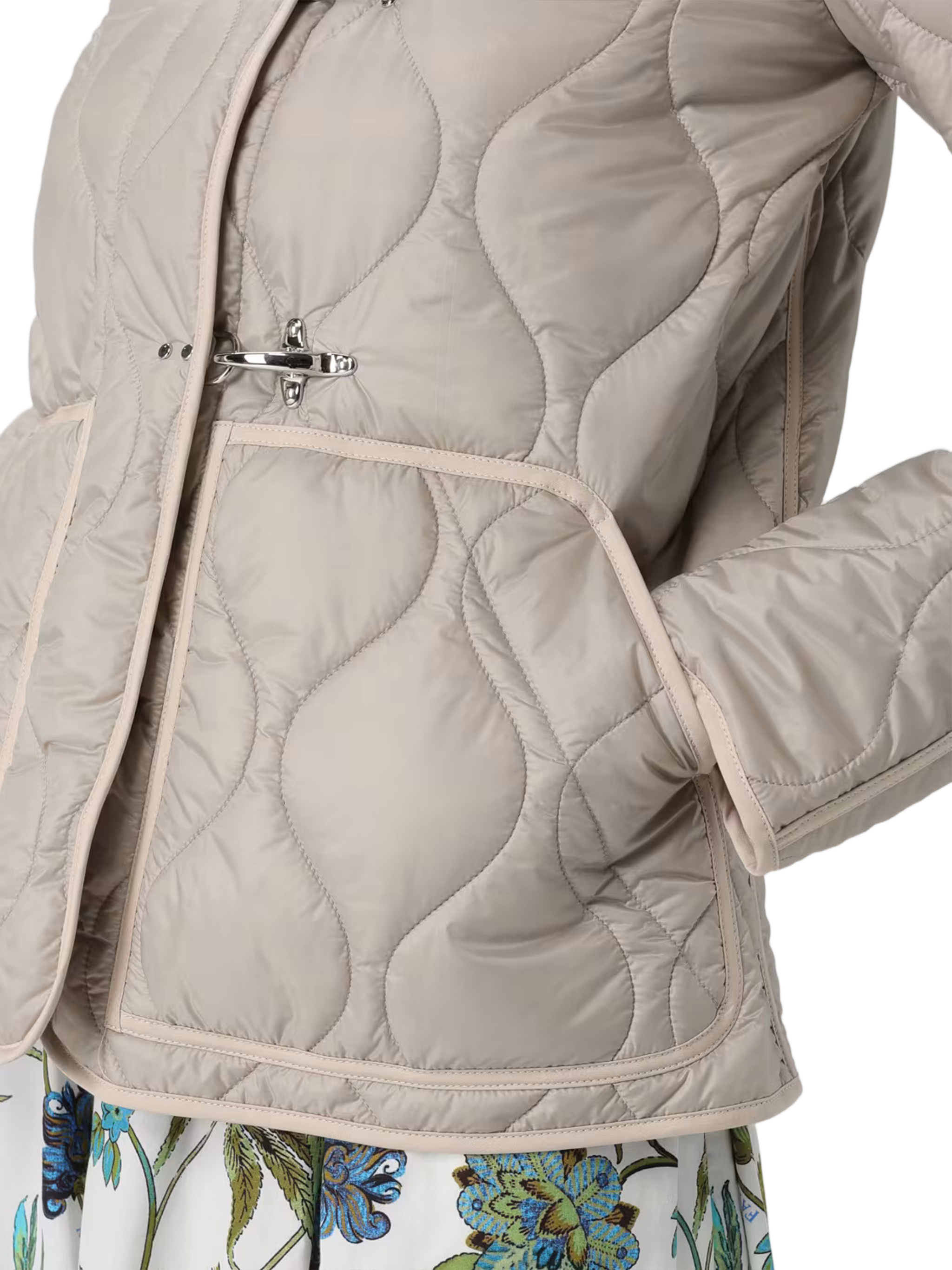 Quilted Neutral Wave Stitched Toggle Jacket