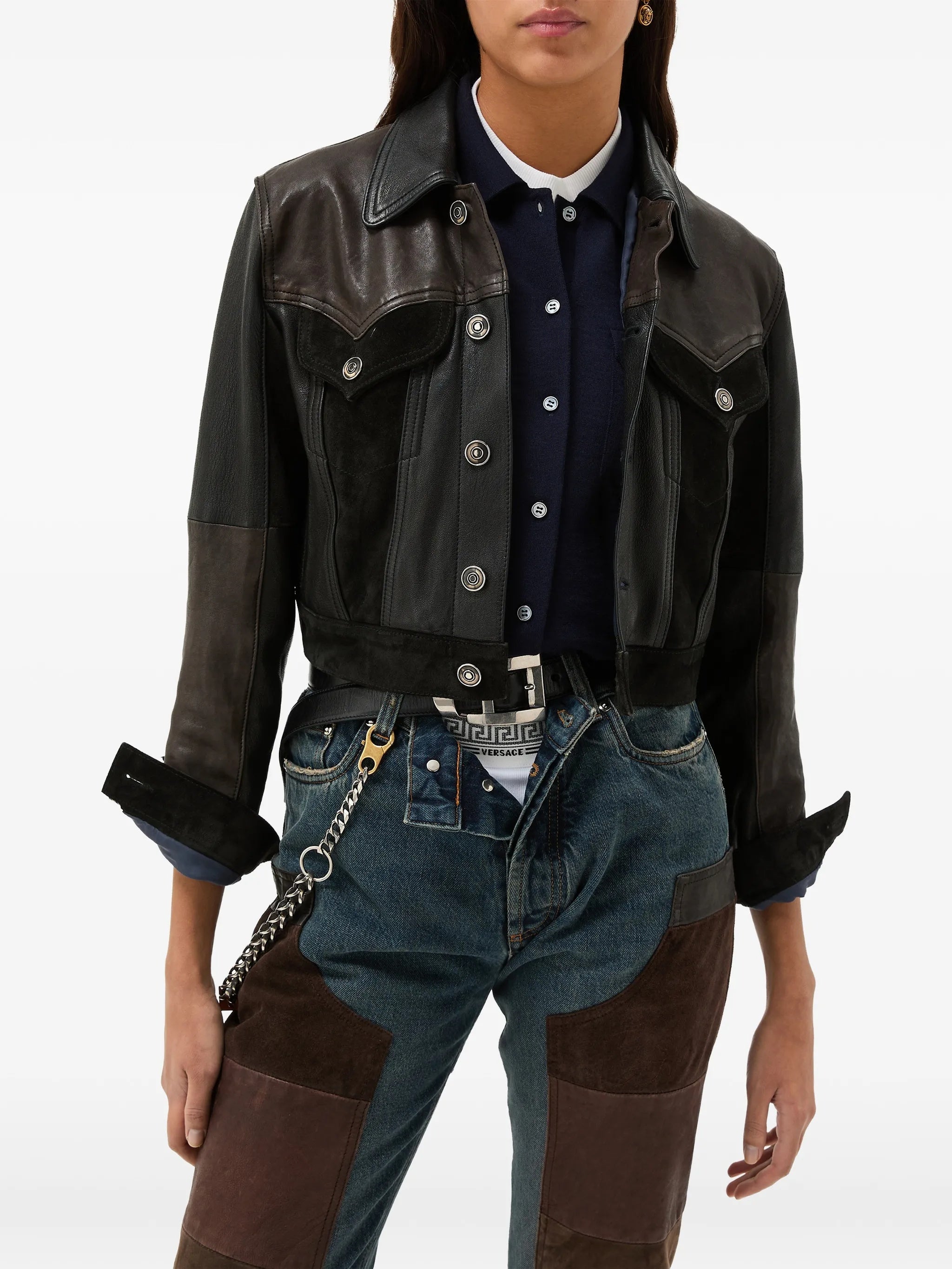Dark Brown Patchwork Unit Mix Jacket
