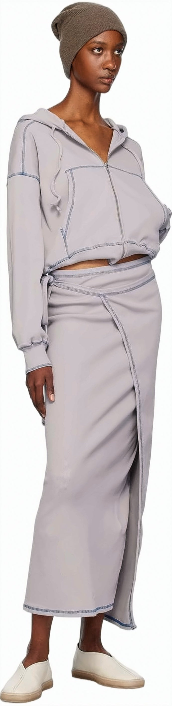 Asymmetrical Midi Skirt with Ribbed Texture and Waist Tie
