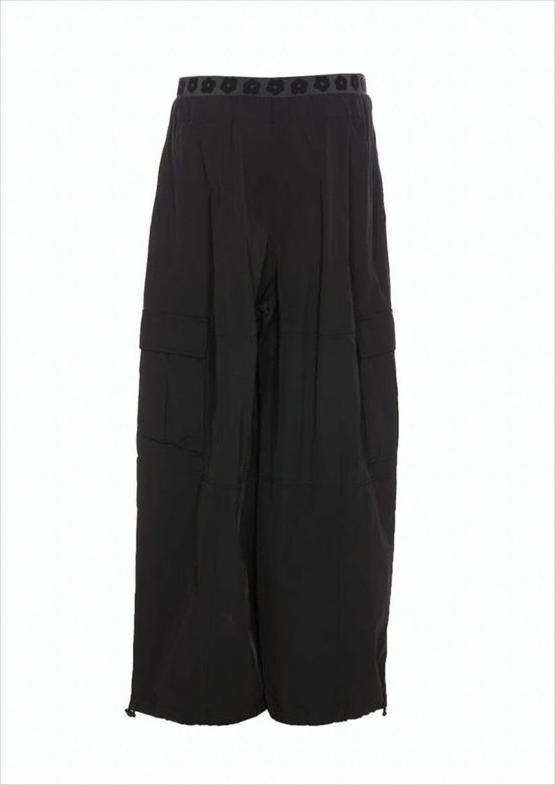 Wide-Leg Floral Pattern Pants With Drawstring Waist