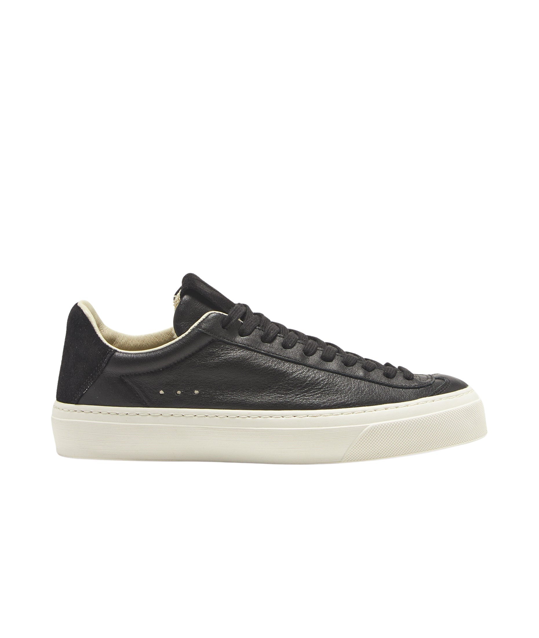 Black Leather Sneakers With Suede Accents
