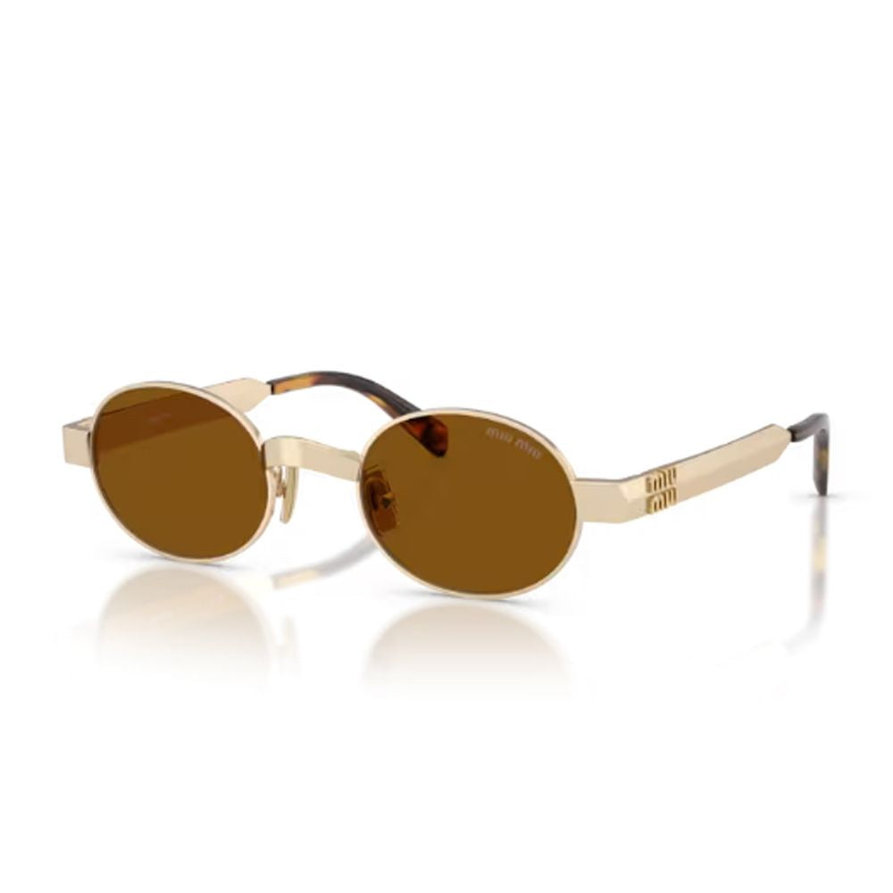 Compact Oval Sunglasses with Satin Gold-tone Frame