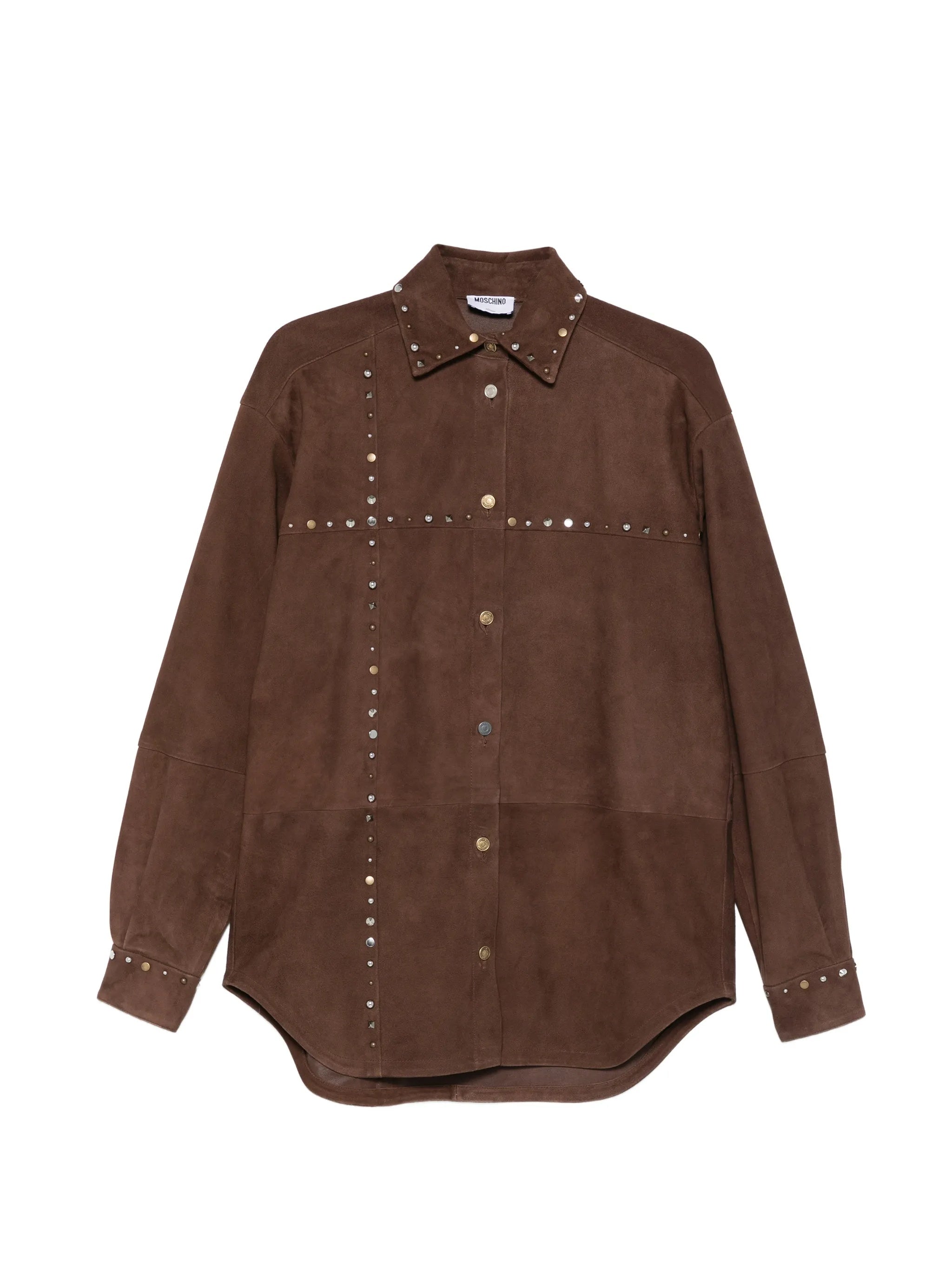 Brown Suede Shirt With Metallic Stud Detailing