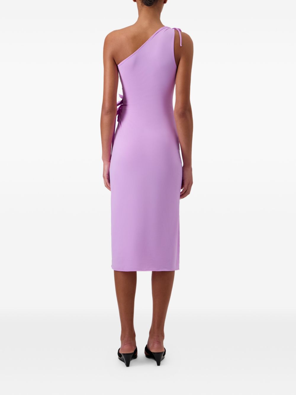 One-Shoulder Midi Dress With Floral Embellishments
