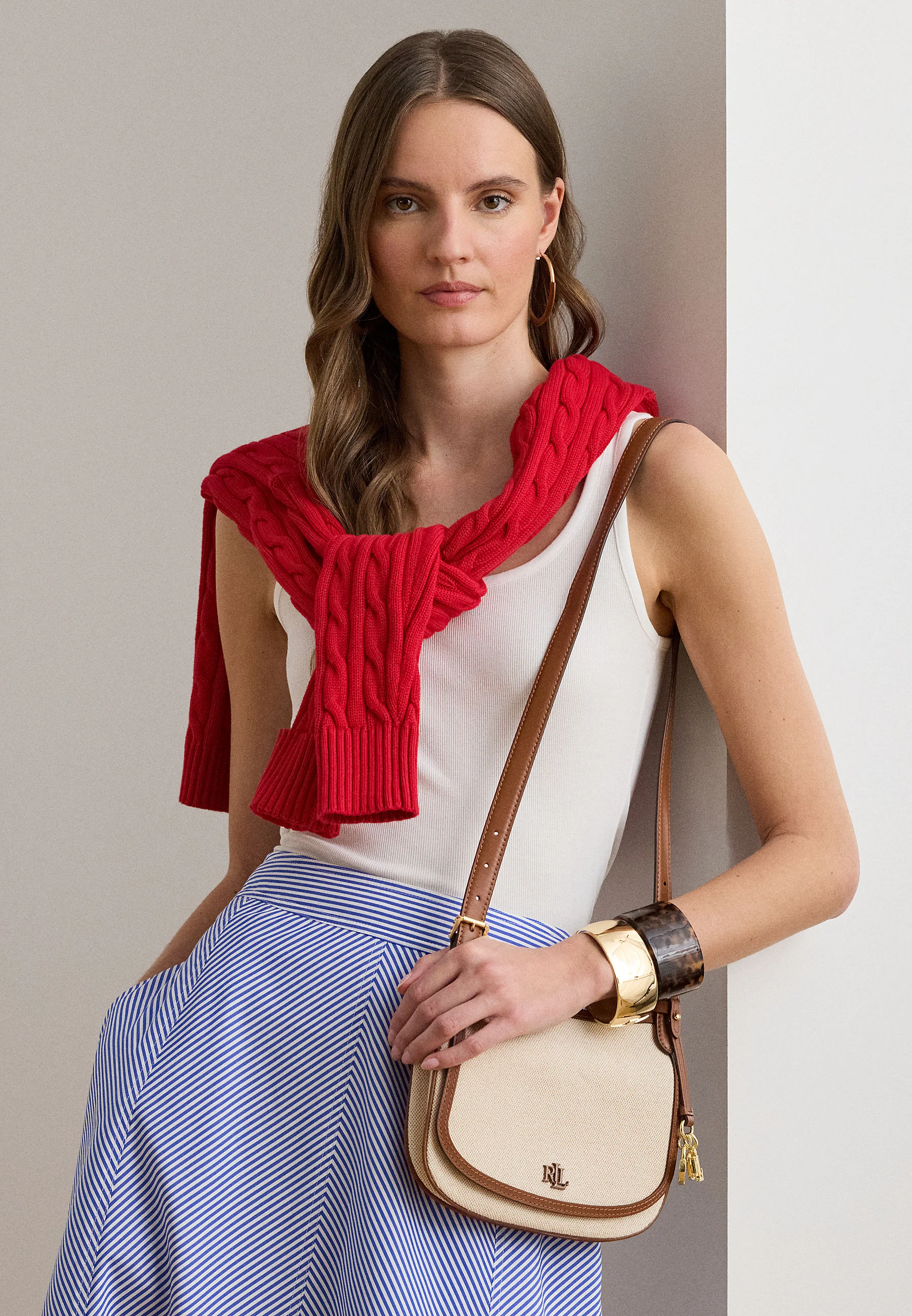 Structured Rectangular Shoulder Bag with Textured Fabric