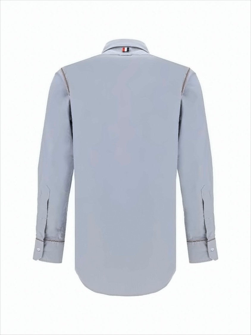 Long-Sleeve Light Blue Shirt with Red Piping