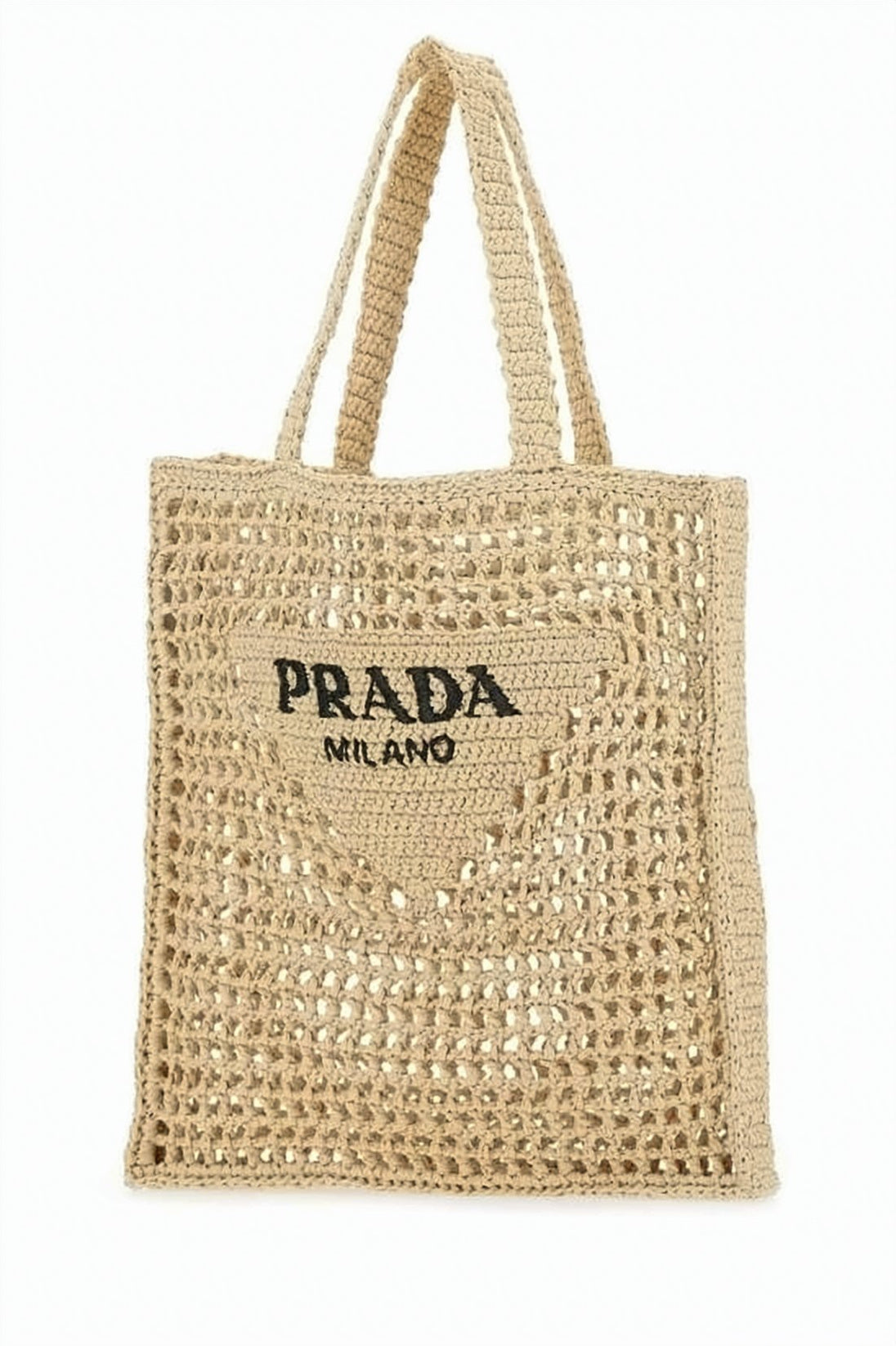 Raffia Tote Bag with Triangular Patch and Sturdy Handles
