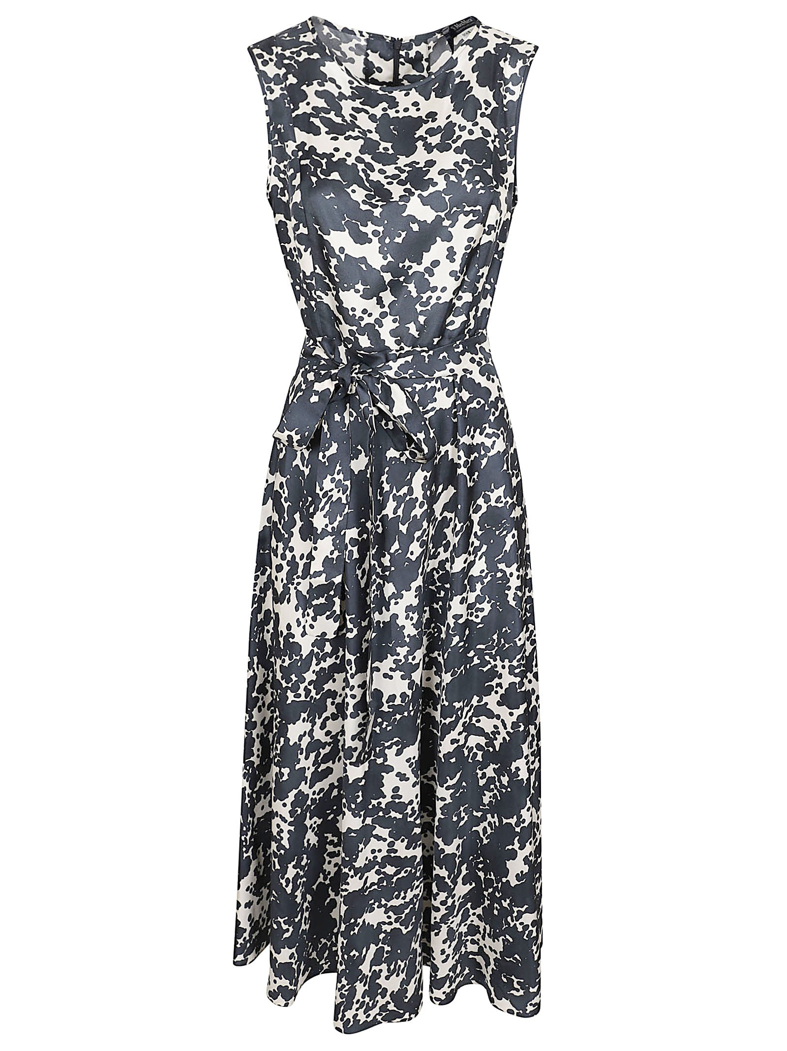 Flowing Black and White Abstract Silk Midi Dress