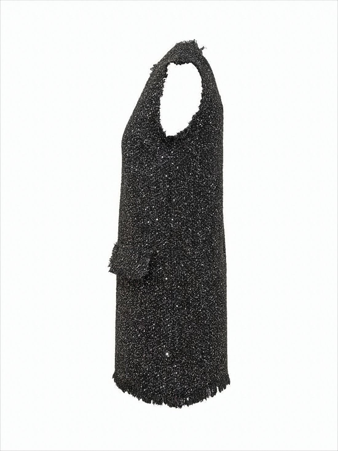 Textured Midi Dress with Fringed Hem