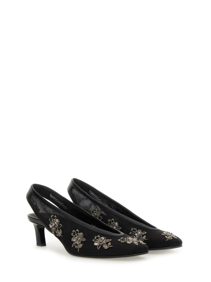 Intricate Floral Embroidery Slingback Shoes