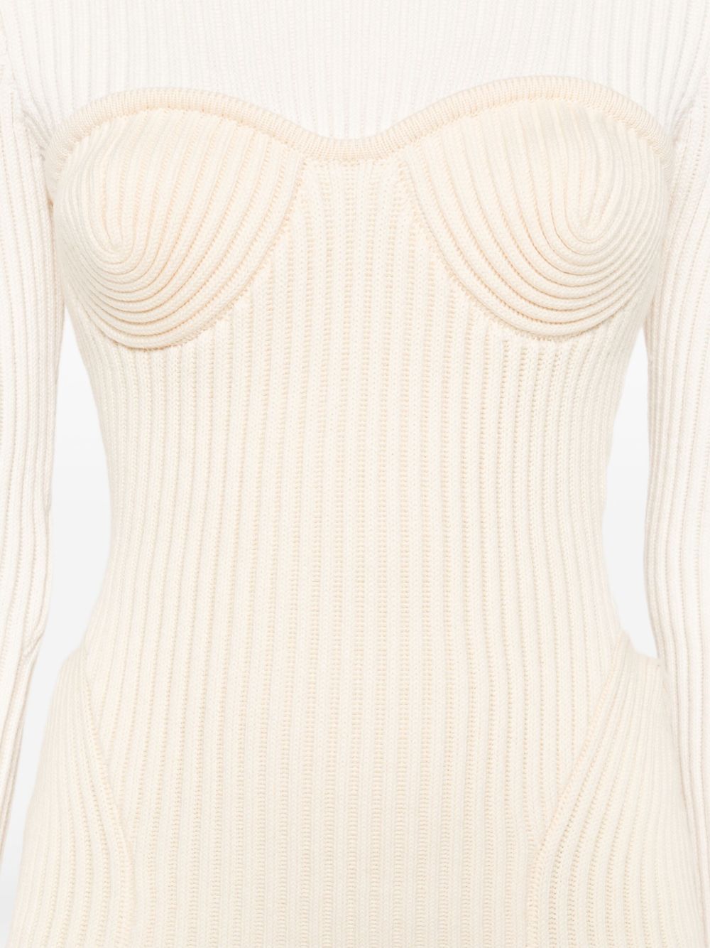 Ankle-Length Off-White Ribbed Knit Dress