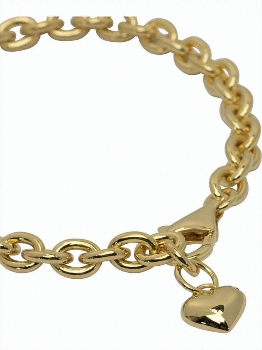 Polished Silver Chain Bracelet with Heart Charm