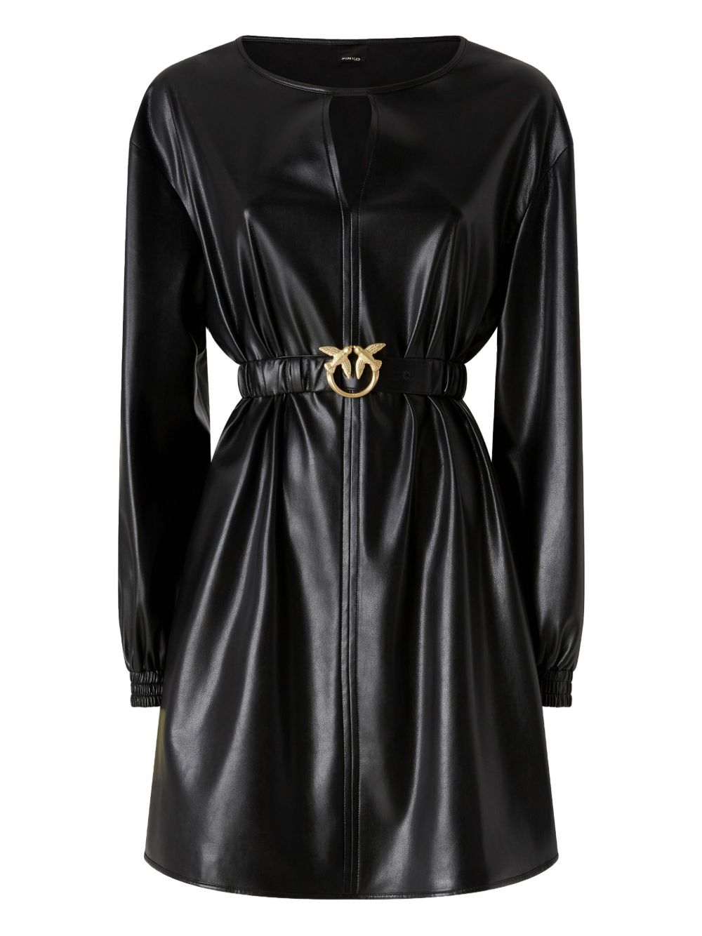 Long-Sleeved Black Minidress With Logo Buckle Belt