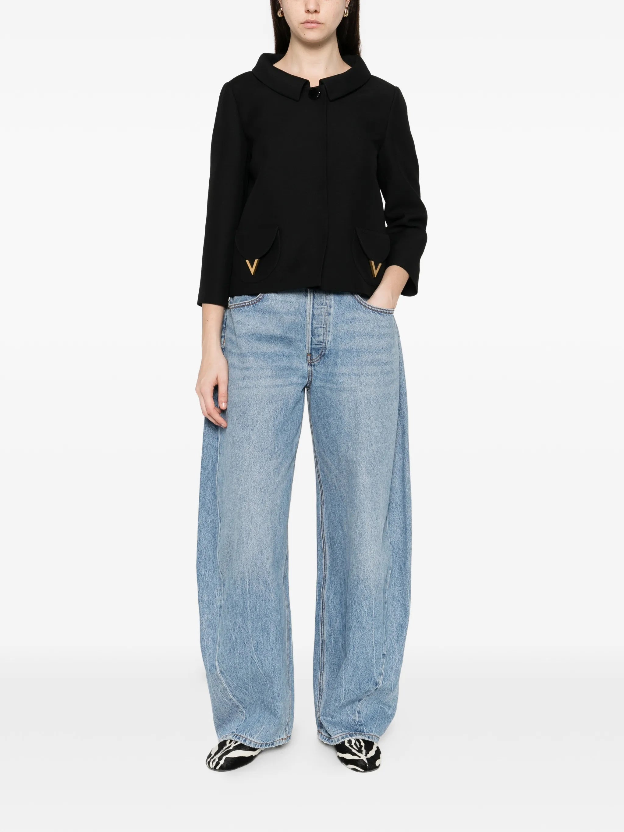 Black Cropped V-Gold Accent Jacket