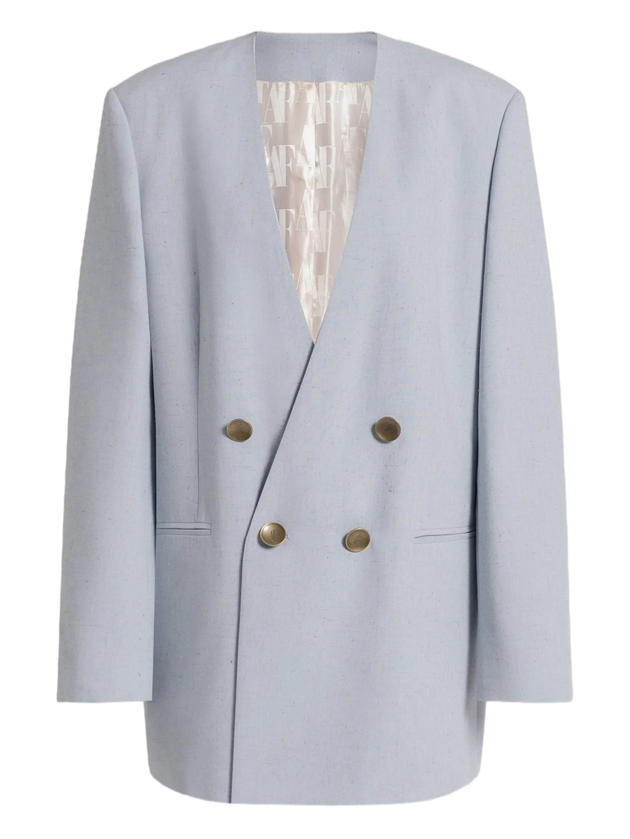 Blue Double-Breasted Padded Viscose Blazer