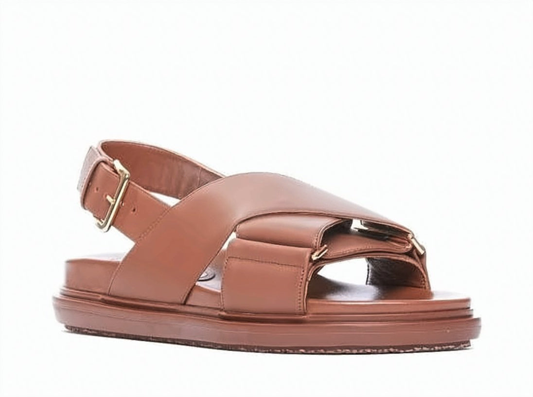 Padded Leather Sandals with Elevated Rubber Sole