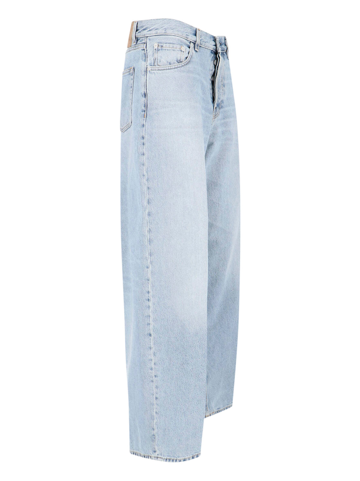 Light Blue Wide-Leg Denim Jeans With Mid-Rise Waist And Five-Pocket Design