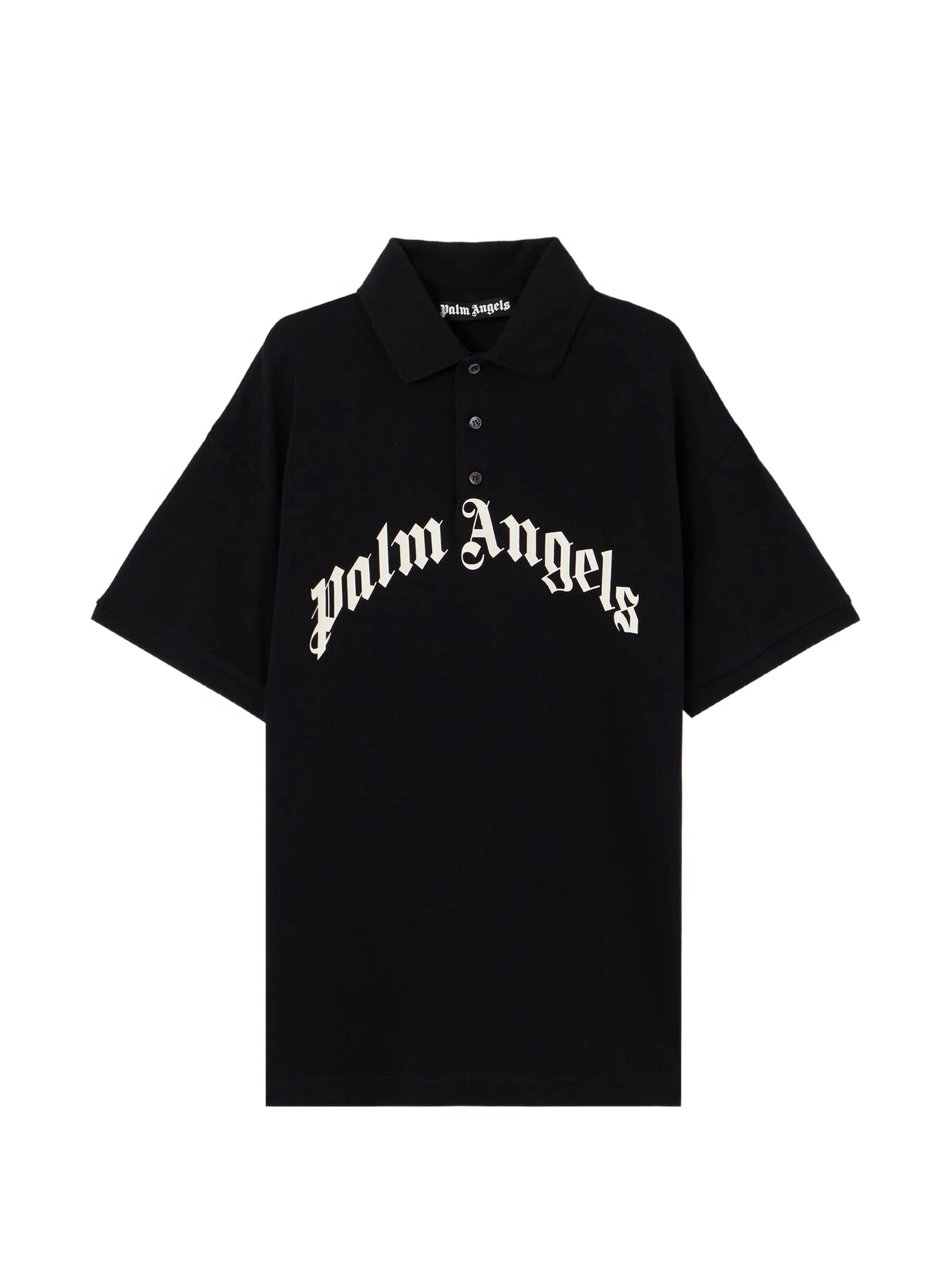 Black Curved Logo Polo Cotton Shirt