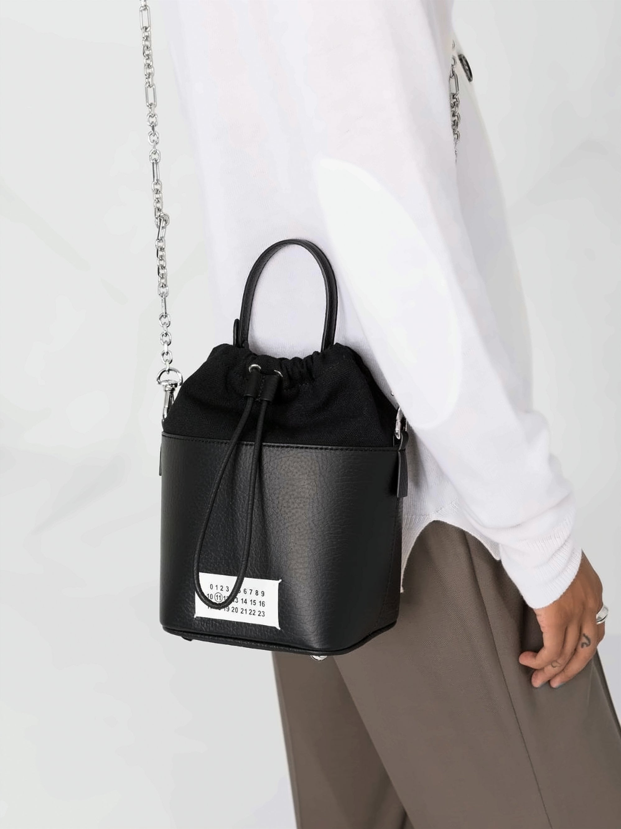 Textured Calf Leather Small Bucket Bag