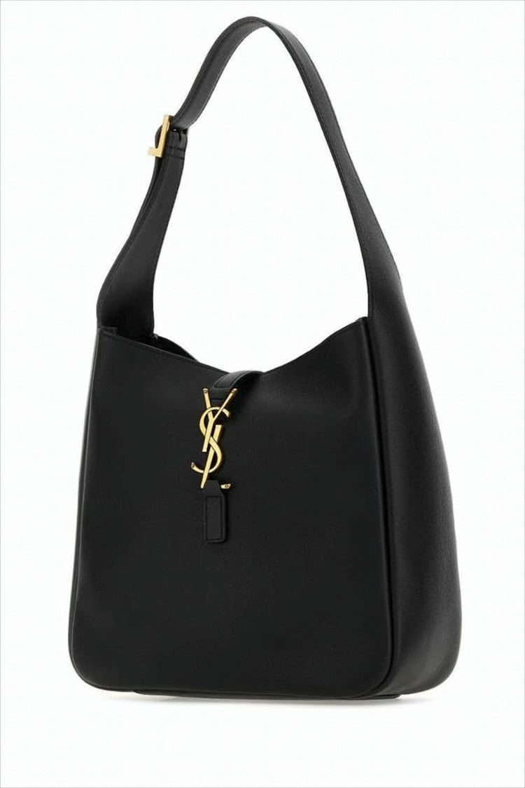 Structured Black Calf Leather Shoulder Bag