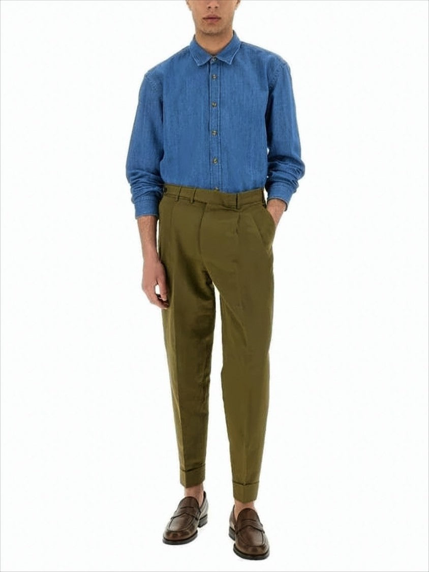 Tailored Green Straight Pants with Pleats