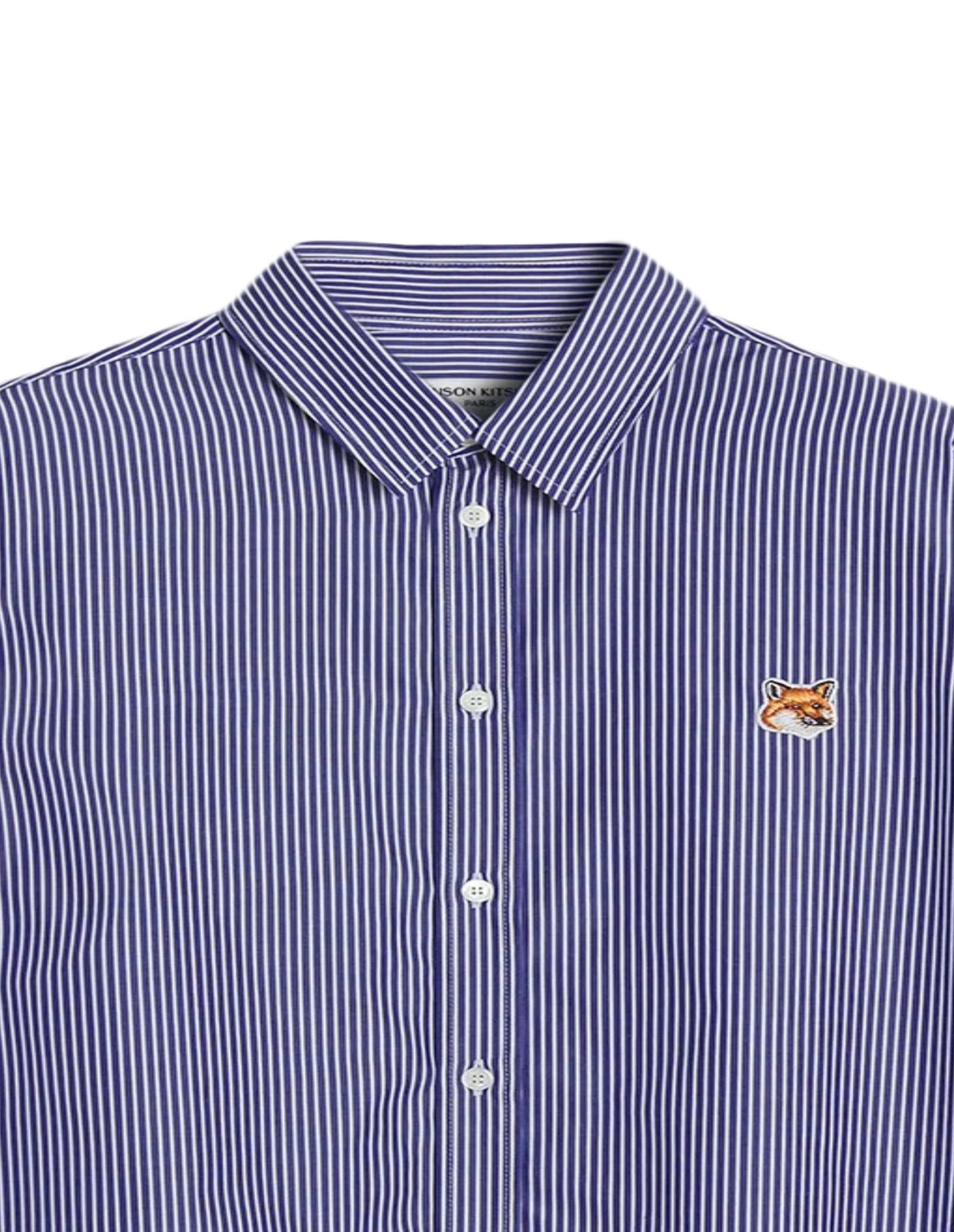 Long-Sleeve Blue Striped Shirt With Classic Collar And Embroidered Logo