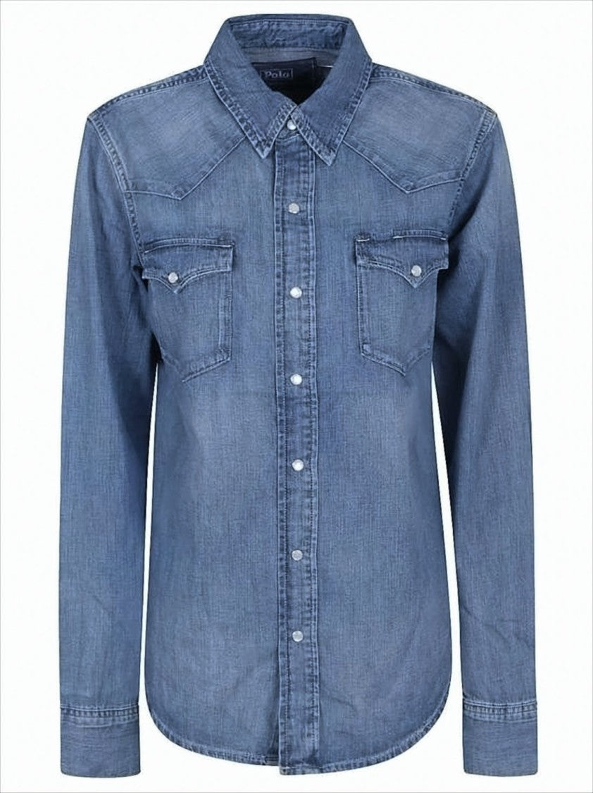 Denim Shirt with Classic Collar and Flap Pockets