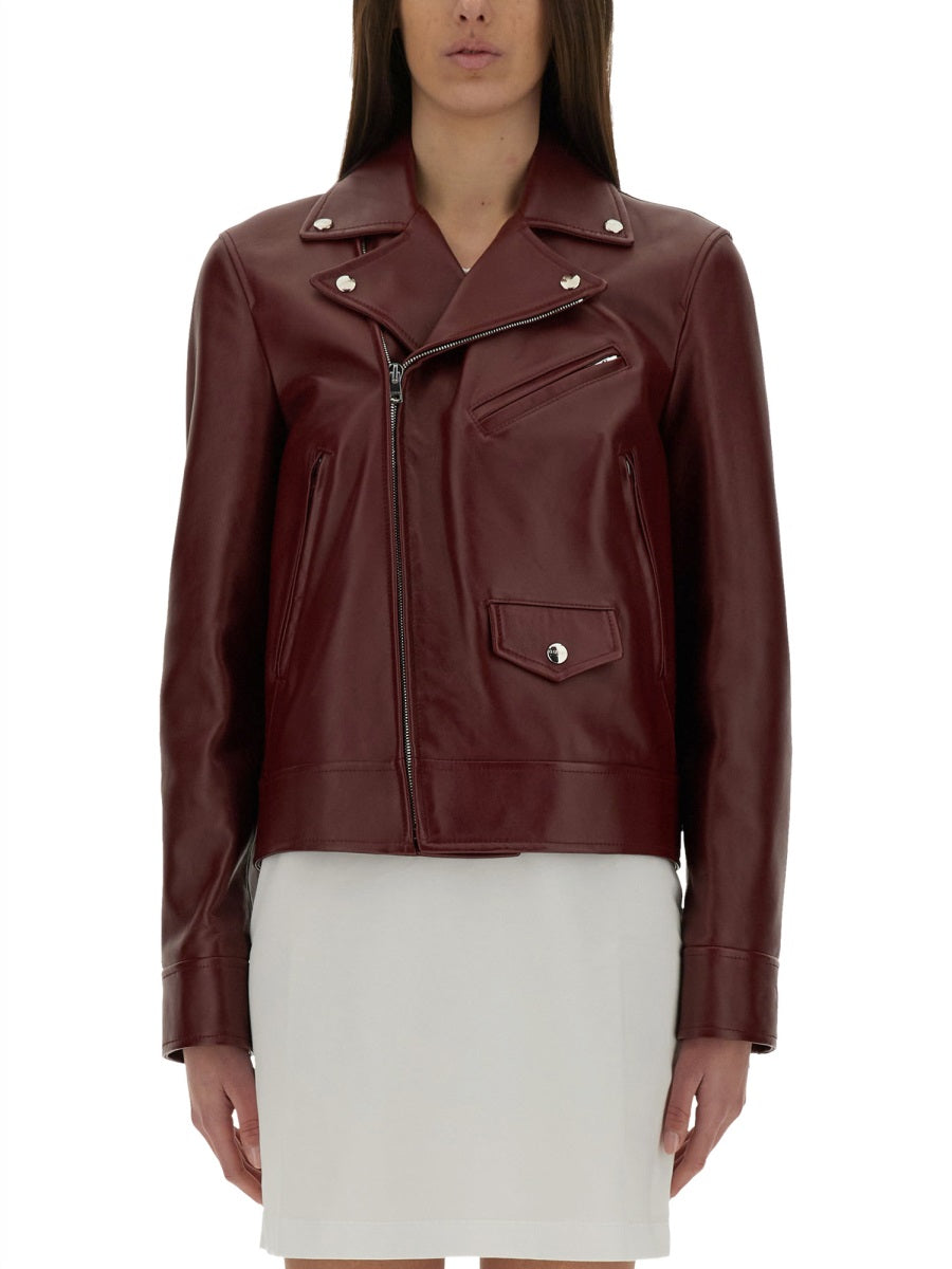 Classic Black Leather Biker Jacket with Structured Fit