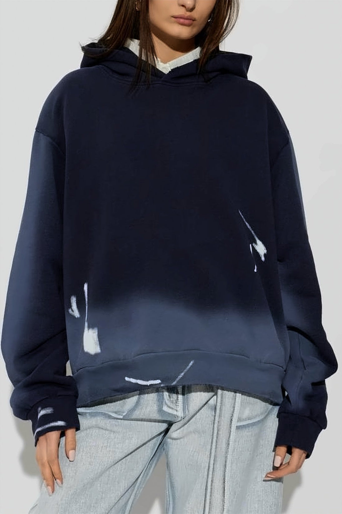 Blue Cropped Relaxed Gradient Dip-Dye Hoodie
