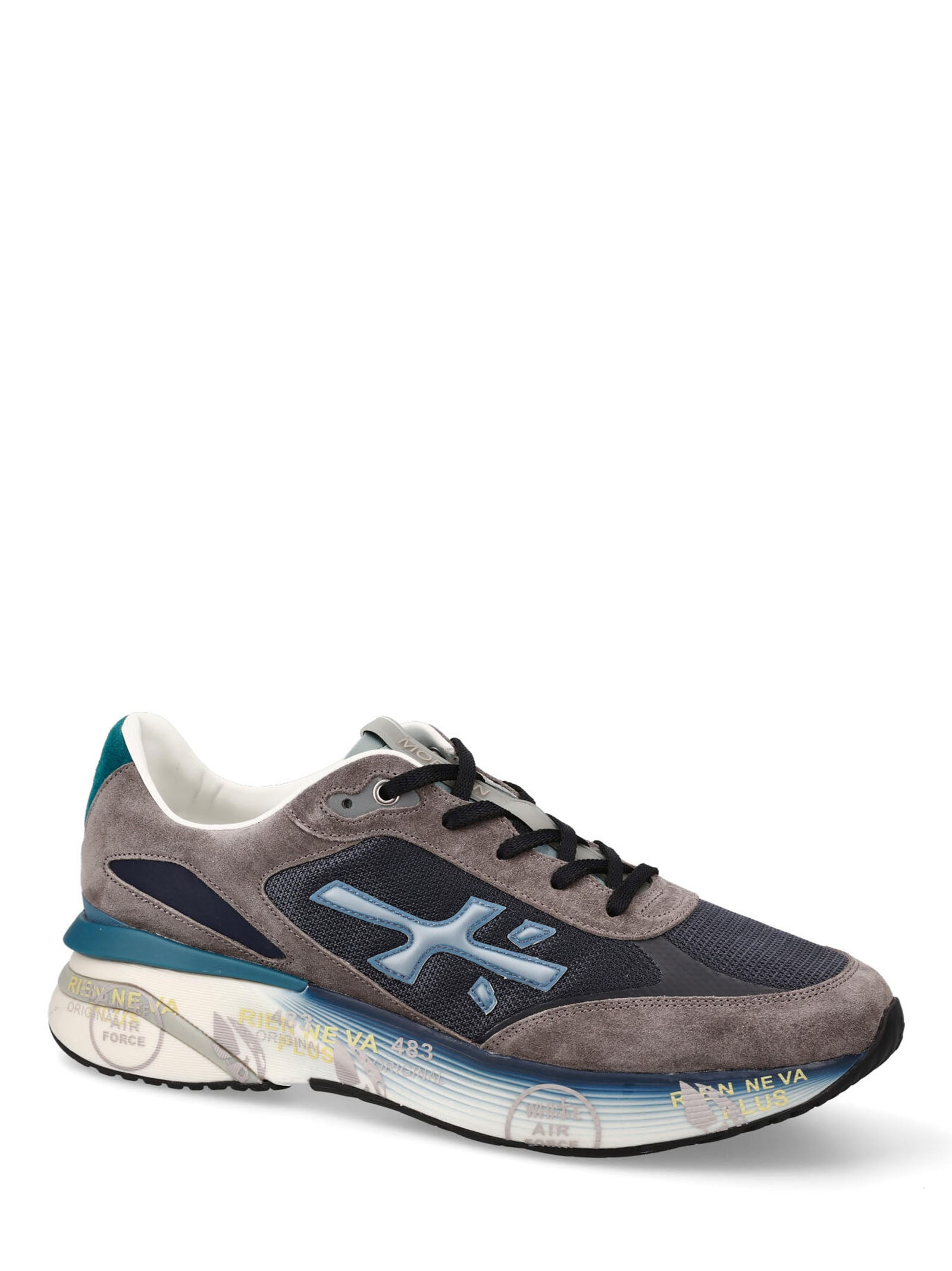 Teal-Accent Grey Suede Sneakers With Rubber Sole