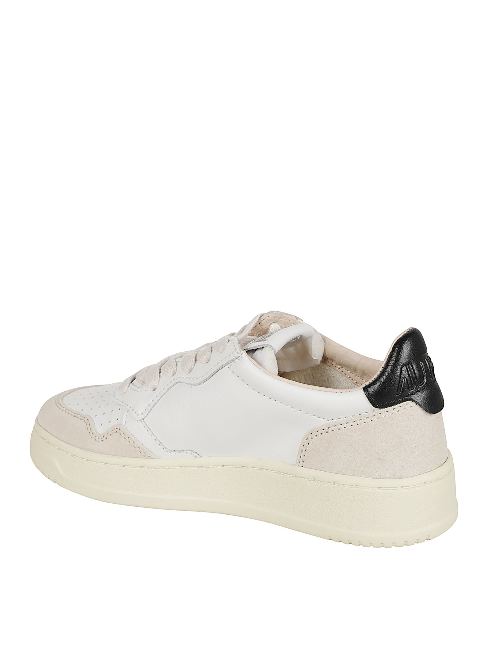 Low-top Sneakers in Smooth White Leather with Natural Suede Inserts