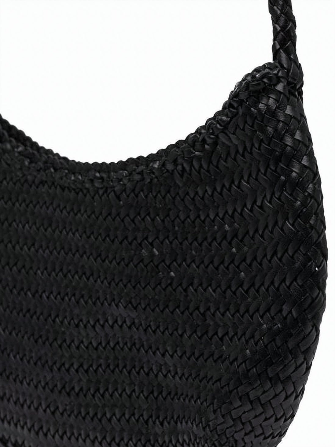Crescent-Shaped Woven Leather Shoulder Bag