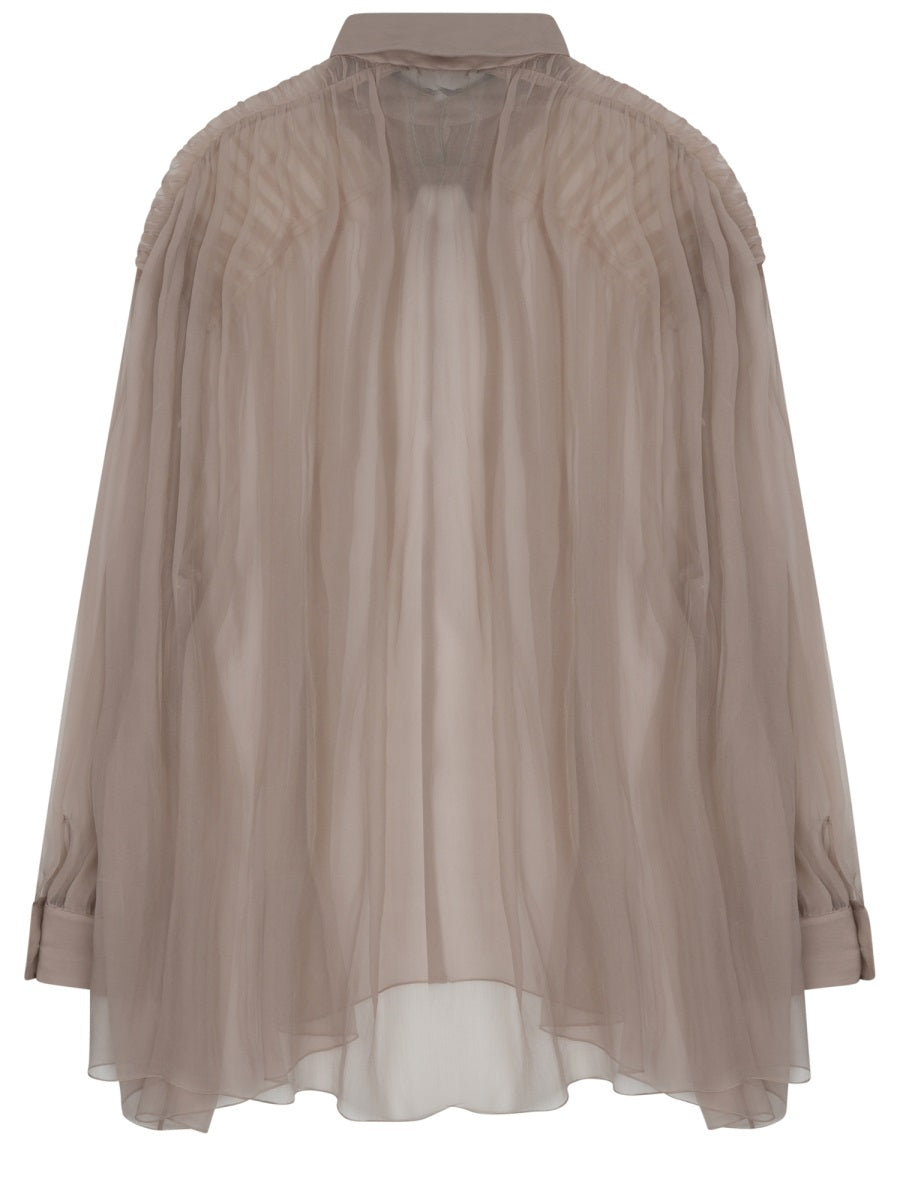 Sheer Silk Shirt With Gathered Pleats