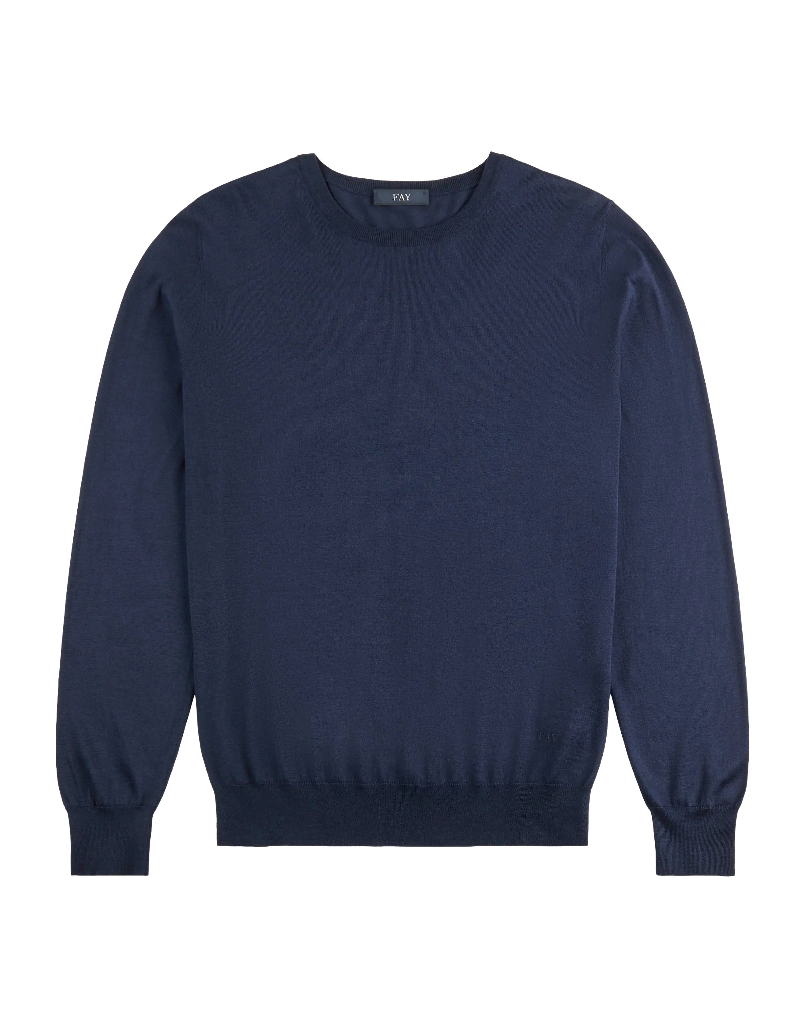 Crew Neck Knit Sweater with Ribbed Cuffs