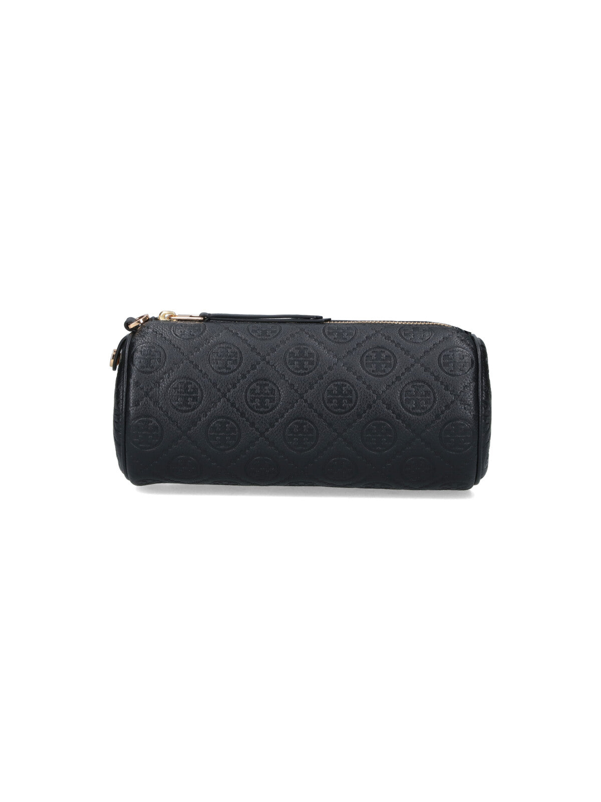 Cylindrical Shoulder Bag in Black Textured Leather