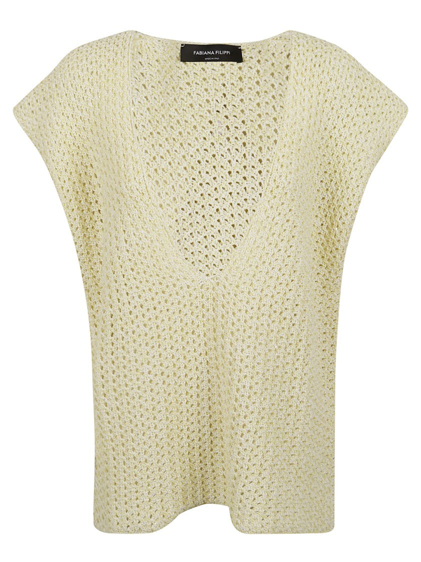 Open-Knit Jacket With Deep V-Neckline