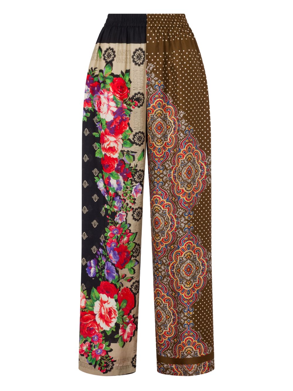 Wide-Leg Silk And Nylon Patchwork Trousers