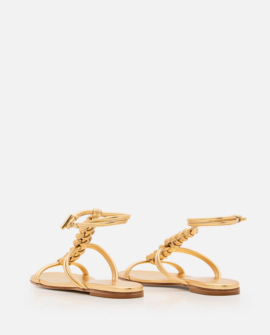 Woven Leather Sandals With Round Open Toe Design