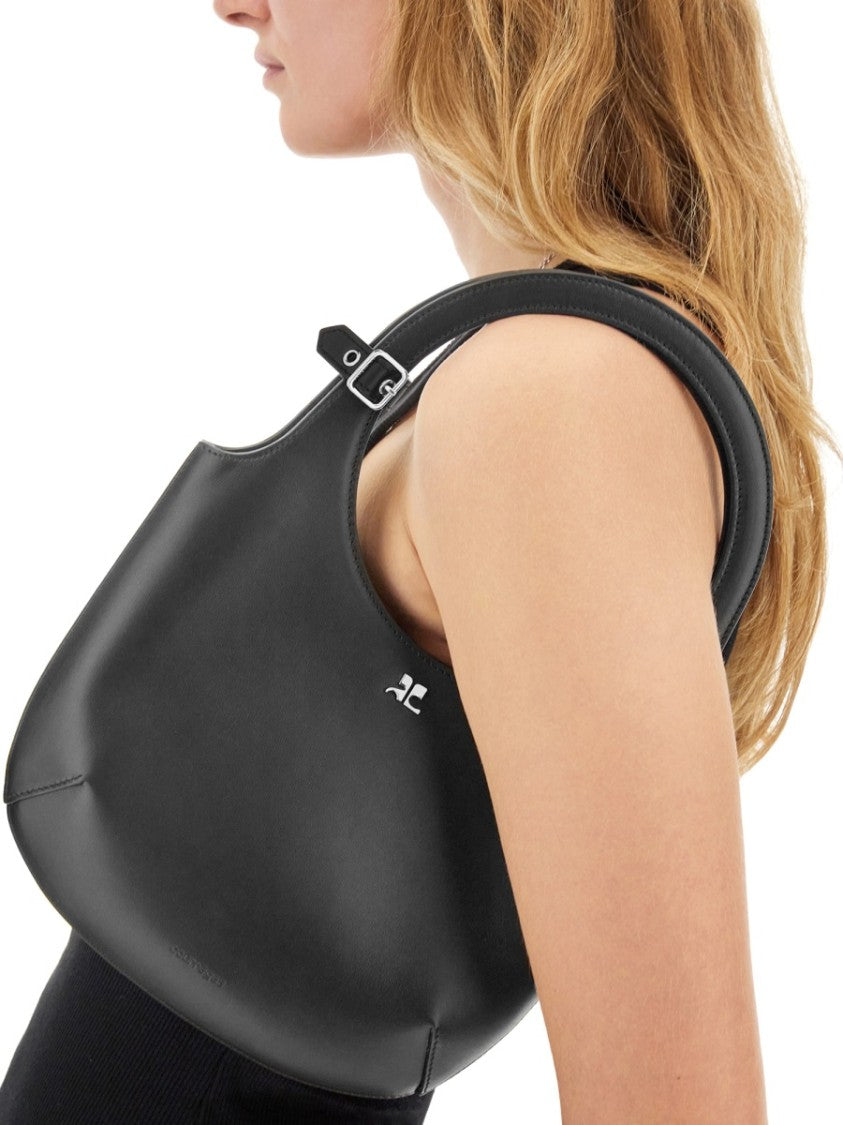 Circular Handle Leather Bag With Adjustable Strap